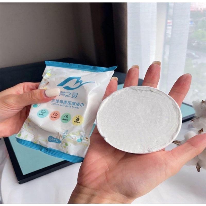 Khăn tắm nén du lịch tiện lợi - Khăn tắm khách sạn Cotton dạng viên nén dùng 1 lần hàng chuẩn Nội Địa Trung