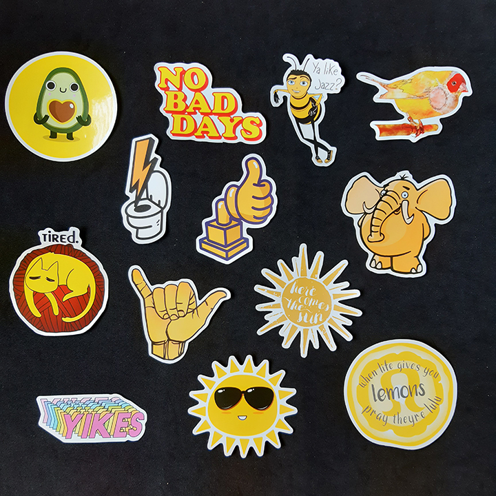 Bộ Sticker dán cao cấp chủ đề MÀU VÀNG - YELLOW - Dùng dán Xe, dán mũ bảo hiểm, dán Laptop...