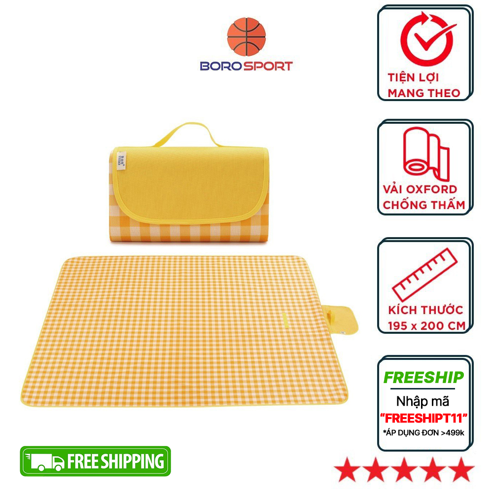 Thảm trải dã ngoại đi picnic 200x200 cm trải sàn CLEACCO   , đi pinic thiết kế gấp gọn tiện lợi mang đi BORO SPORT - Hàng chính hãng - Caro Vàng