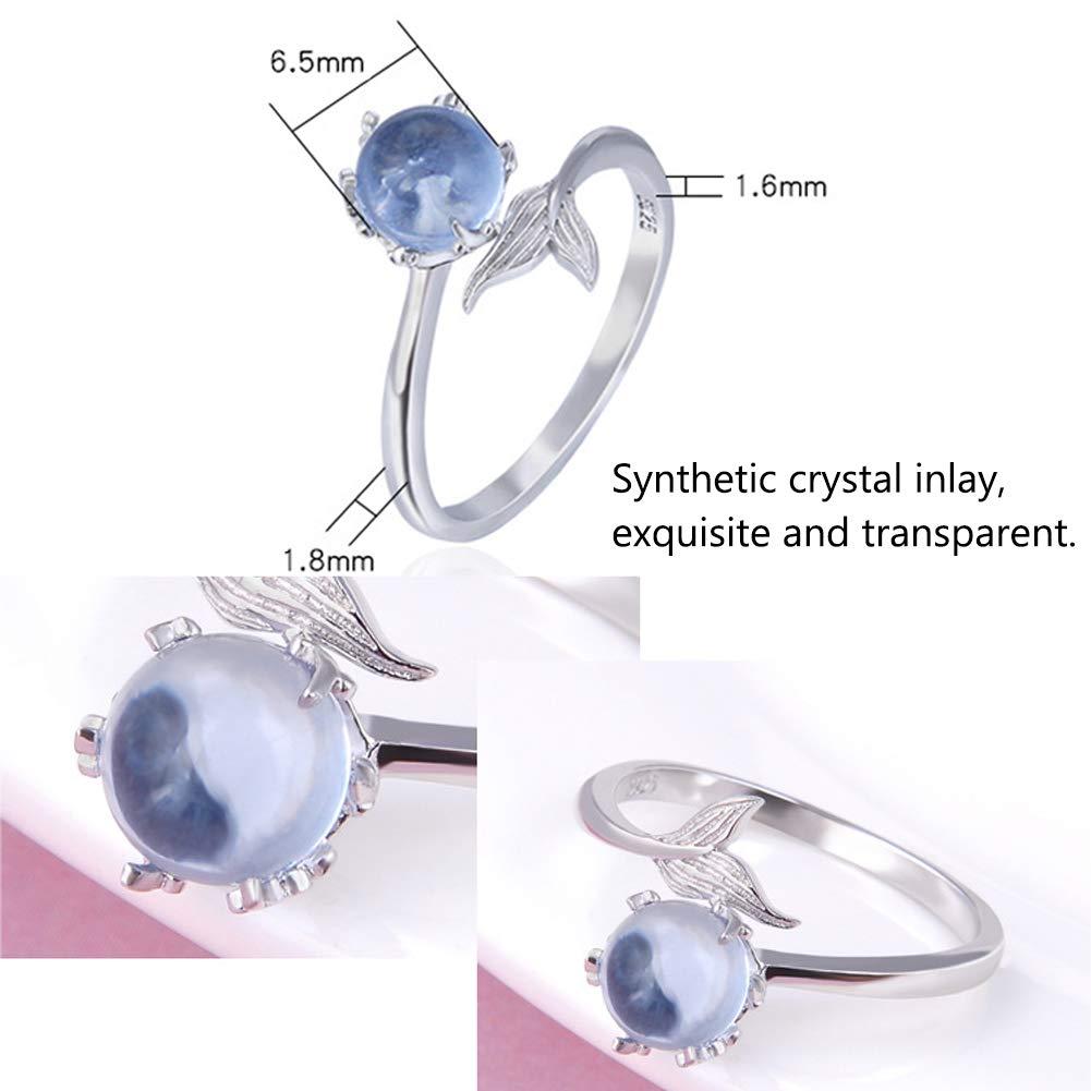 925 Đuôi nàng tiên cá vòng bạc Sterling với tinh thể tổng hợp màu xanh có thể điều chỉnh mở cho phụ nữ nữ xu hướng thời trang đồ trang trí bạc