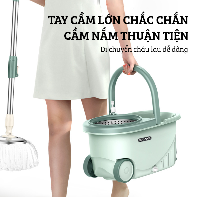 Bộ Cây Lau Nhà Tự Vắt Thông Minh Damas G720 - Chổi Lau Xoay 360 Độ, Giặt Sạch Vắt Khô Nhanh Chóng - Thiết Kế Nâng Cấp Bổ Sung Tay Kéo Giúp Di Chuyển Dễ Dàng - Chất Liệu Nhựa PP Cao Cấp Chống Mài Mòn Gia Tăng Thời Gian Sử Dụng - Hàng Chính Hãng