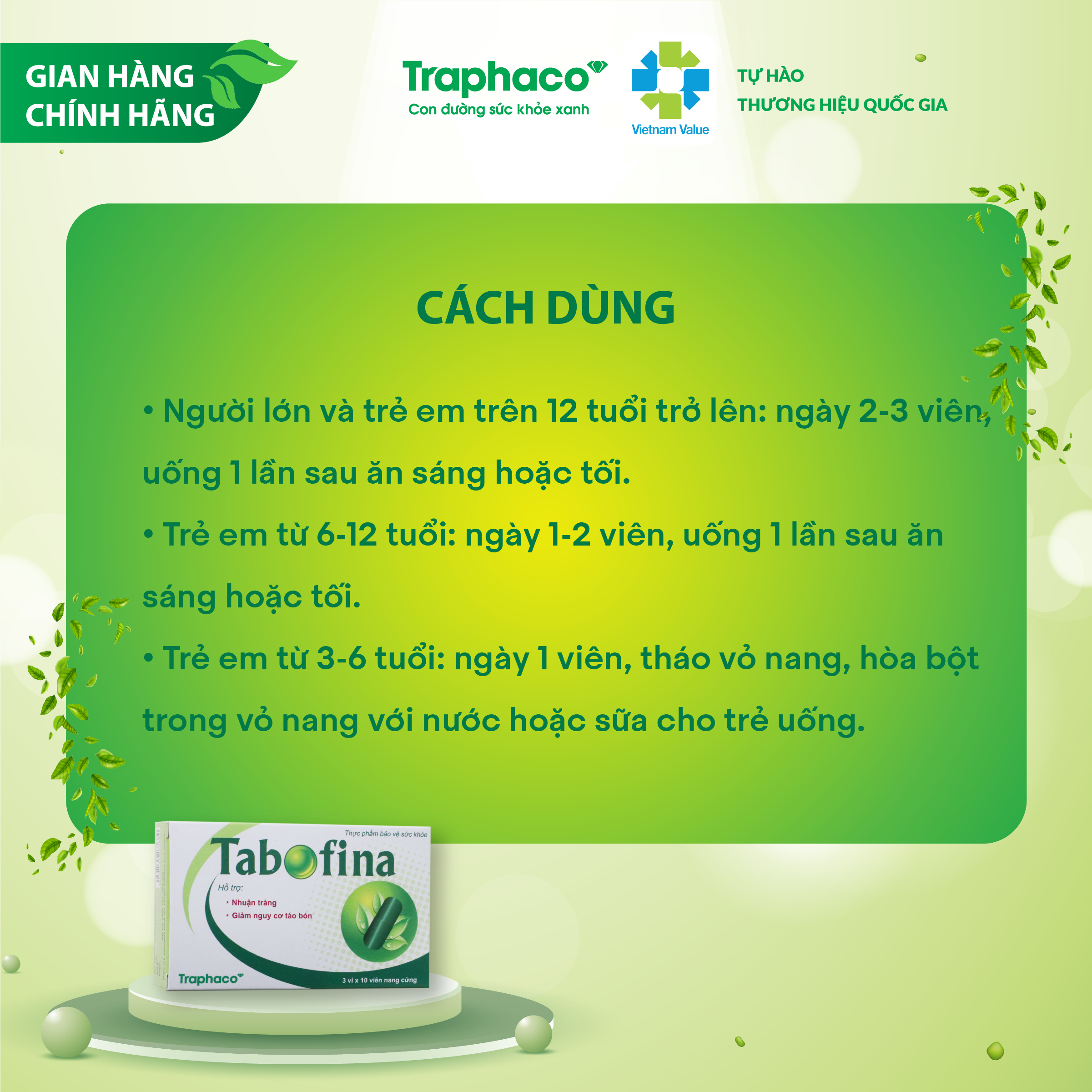 TABOFINA - NHUẬN TRÀNG - GIẢM NGUY CƠ TÁO BÓN