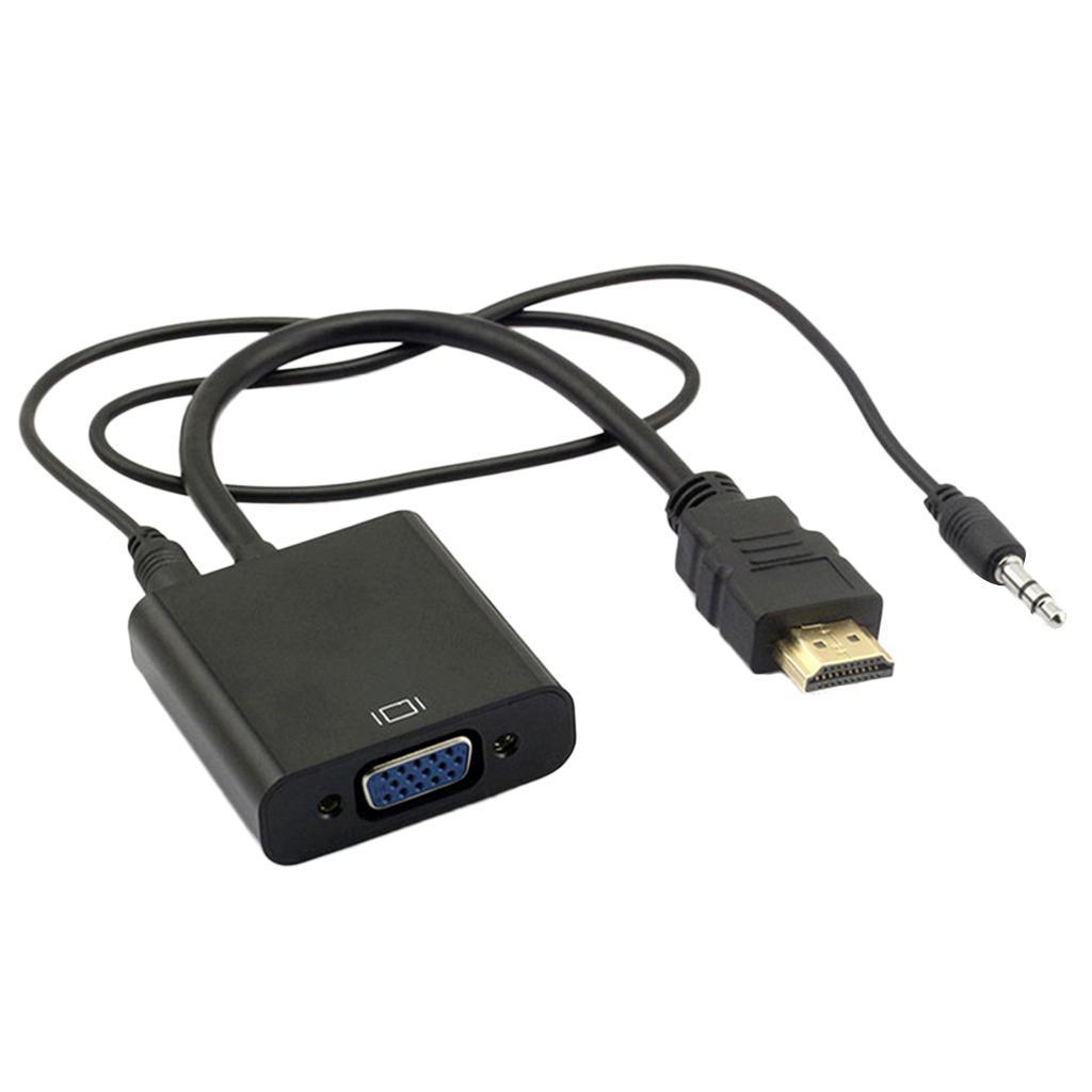 1080p HDMI Male To VGA Female 3.5mm Audio Cable Converter Adapter Black