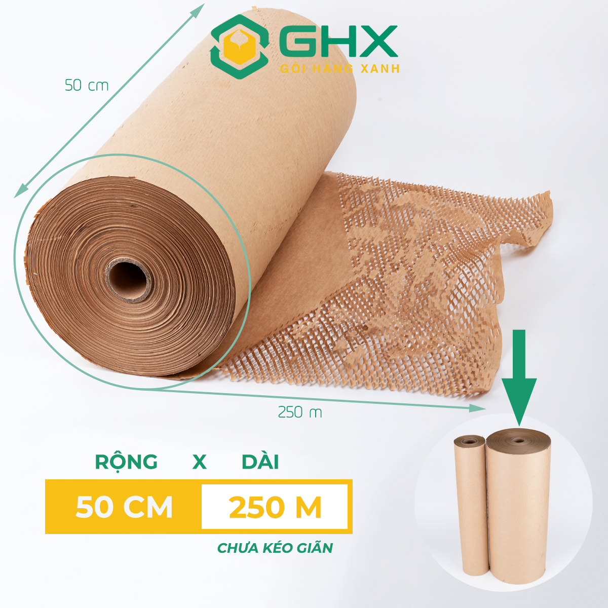 Giấy Tổ Ong 50cm*250m - Gói hàng chống sốc - Chất giấy kraft xi măng 80gsm Loại 1 - Thay bóng khí/xốp nilon