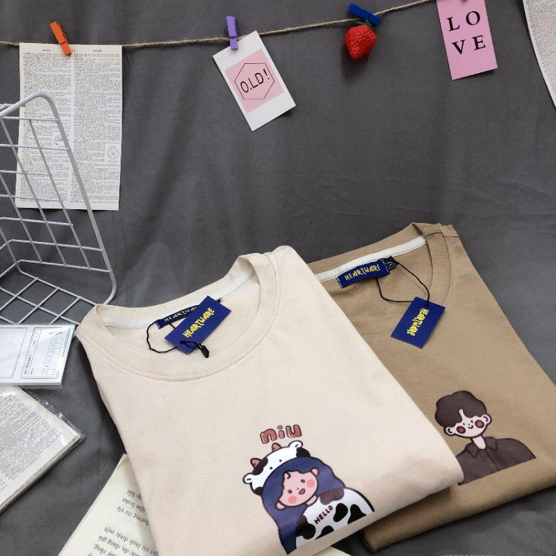 Áo thun tay lỡ 100% cotton xịn xò cặp đôi cute ulzzang - ẢNH THẬT