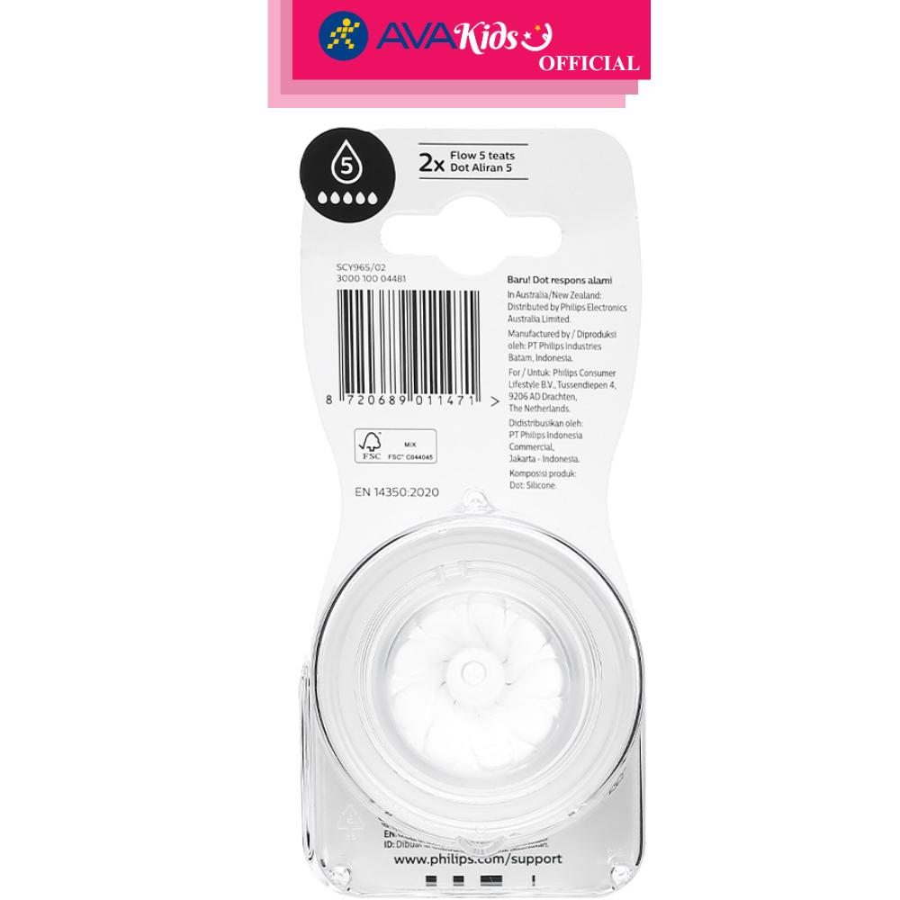 Bộ 2 núm ti Philips Avent SCY965/02 cổ rộng size 5 (6 - 9 tháng) - Hàng Chính Hãng