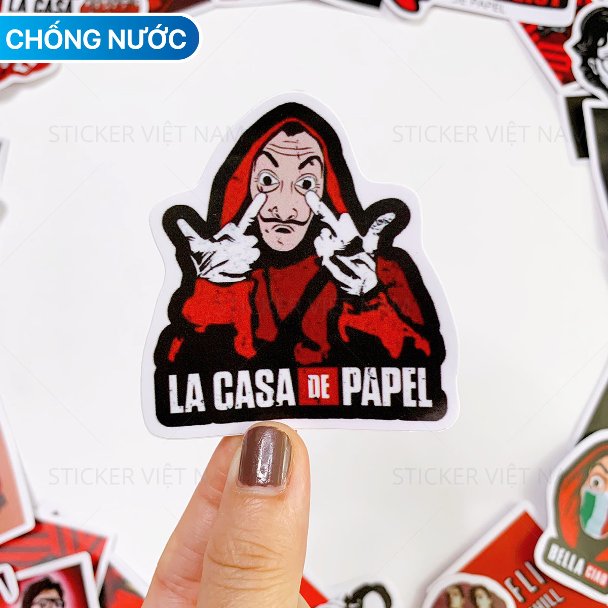 Sticker Money Heist - Phi Vụ Triệu Đô - Chất Liệu PVC Chất Lượng Cao Chống Nước - Kích Thước 4-8cm