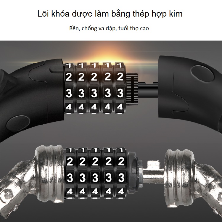 Khóa dây mật khẩu chống trộm xe máy, xe đạp