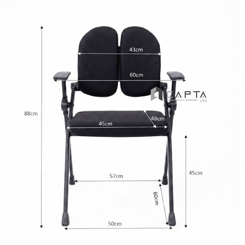 Ghế đào tạo khung nhựa màu đen nệm đen cao cấp nhập khẩu CT01003-F Nội thất Capta Nệm vải êm chân sắt sơn xếp gọn tiện lợi