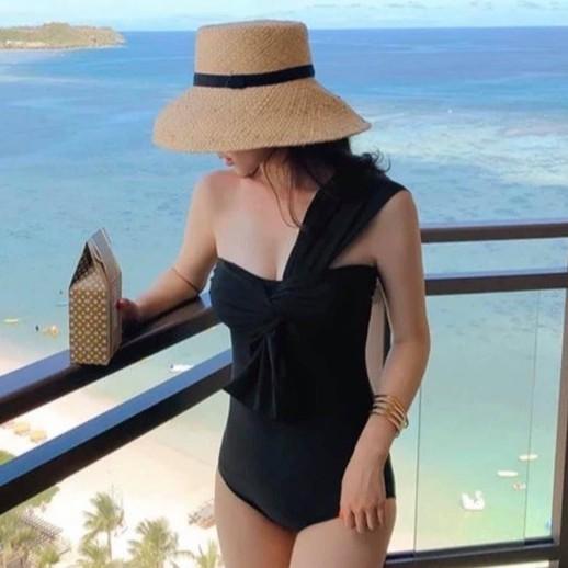 Bikini Liền Thân Lệch Vai Phối Nơ Ngực, Áo Tắm 1 Mảnh Đi Biển Hàn Quốc