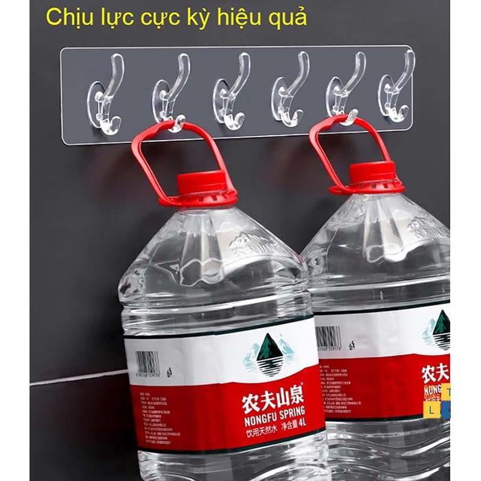 MÓC DÁN NGUYÊN KHỐI 6 MÓC TRONG SUỐT- Thanh 6 móc treo đồ dán tường siêu dính chịu lực đa năng trong suốt  C1