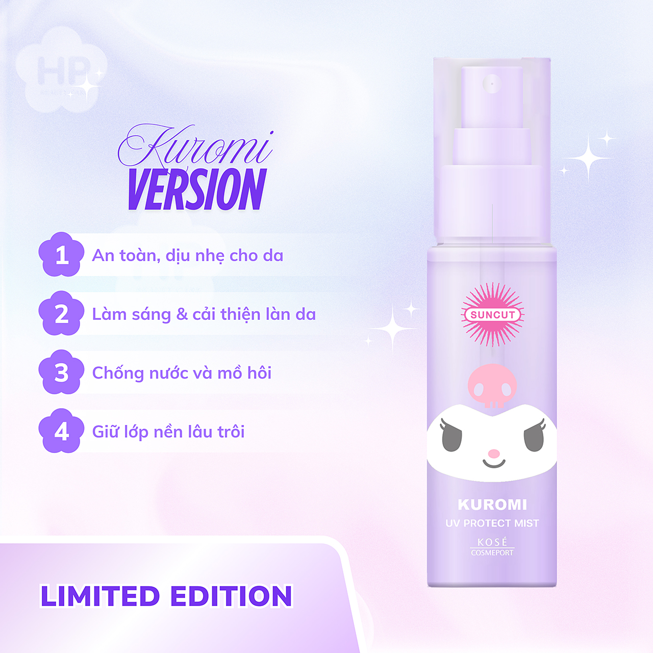 Xịt Chống Nắng Bảo Vệ Da Kose Suncut Kuromi UV Protect Mist SPF50+ PA++++ 60 G - Phiên Bản Giới Hạn Kuromi