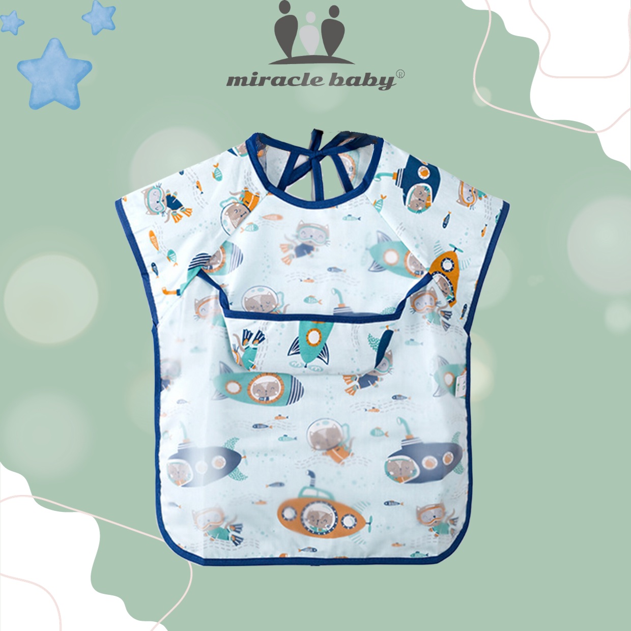 Yếm Ăn MiracleBaby 100% Silicon siêu mềm chống thấm nước chống bám bẩn dễ lau chùi từ 6-36 tháng