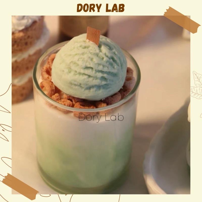 Nến Thơm Ly Kem Matcha Topping Kẹo Vòng Sô-cô-la Tinh Dầu Thiên Nhiên - Dory Lab