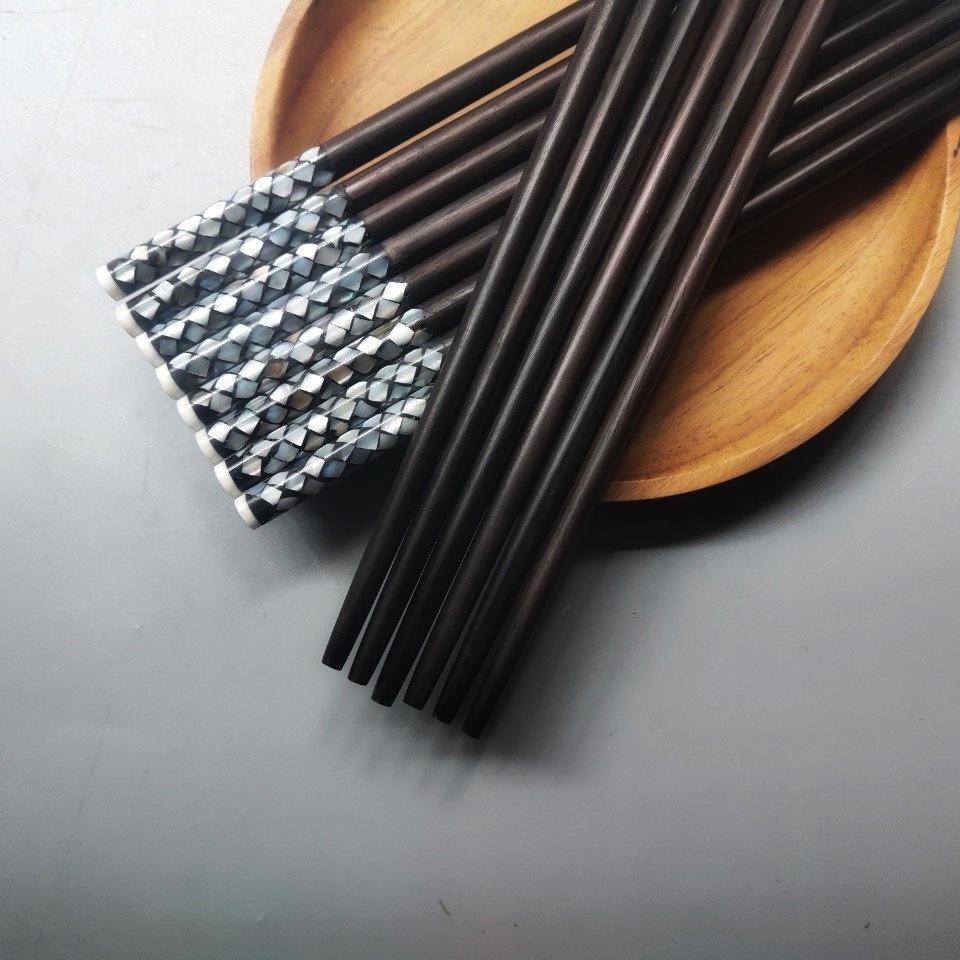 Đũa Gỗ Trắc Đen Khảm Trai Cỡ 24cm, Đũa Ăn, Phụ Kiện Bàn Ăn