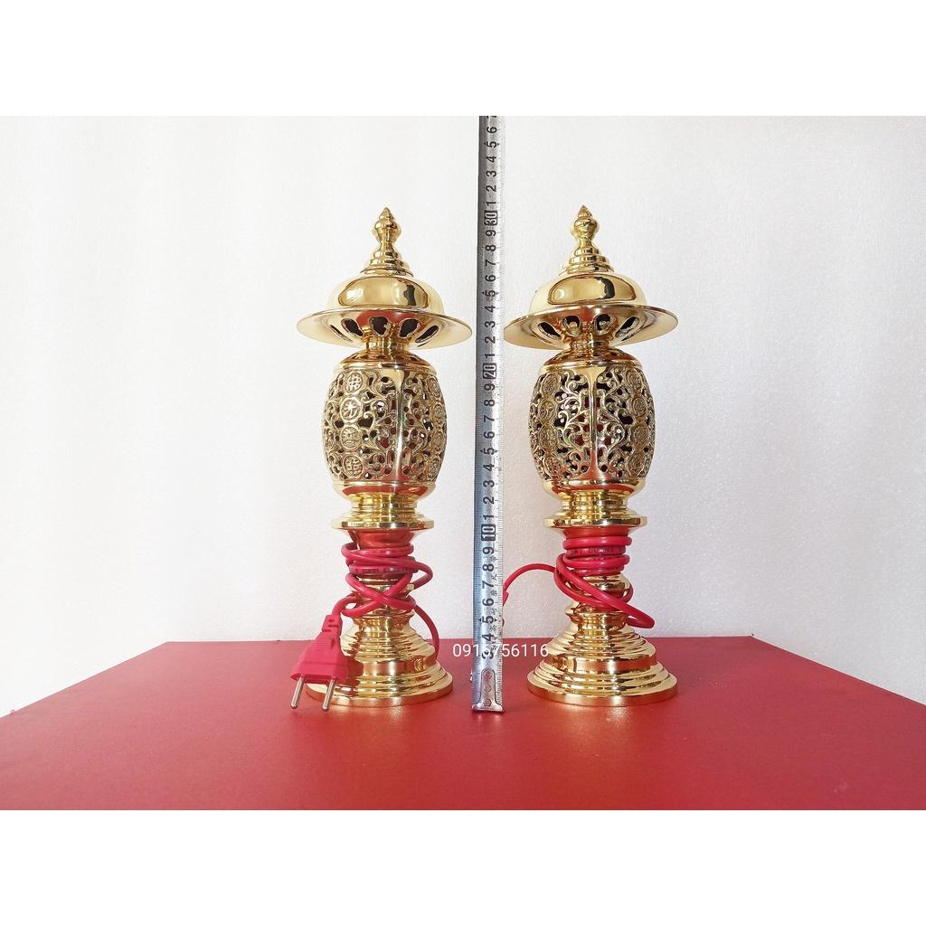 Đèn thờ, đèn đồng 32cm, đèn phong thủy đồng vàng 32cm đúc thủ công