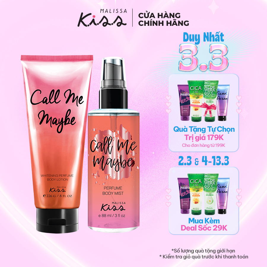 Bộ Đôi Hoàn Hảo Malissa Kiss Body Lotion &amp; Body Mist Hương Call Me Baby 226G