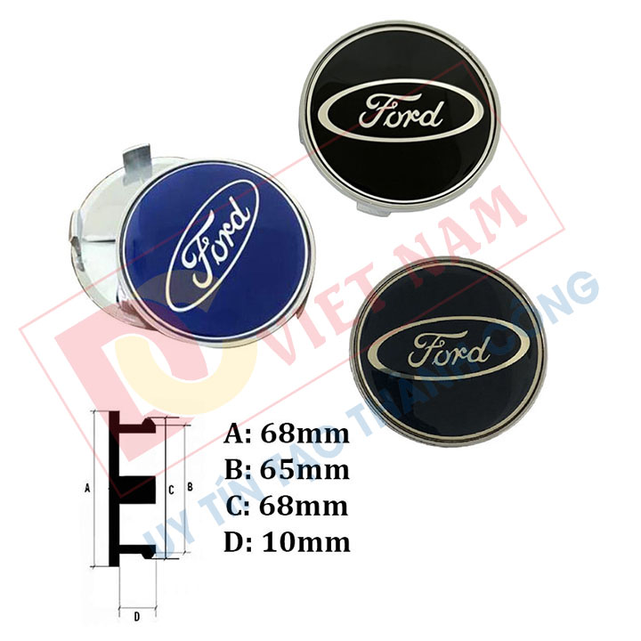 Logo chụp mâm, ốp lazang bánh xe ô tô cao cấp Ford 68mm Chất liệu Nhựa ABS Hợp kim nhôm phut thủy tinh hữu cơ