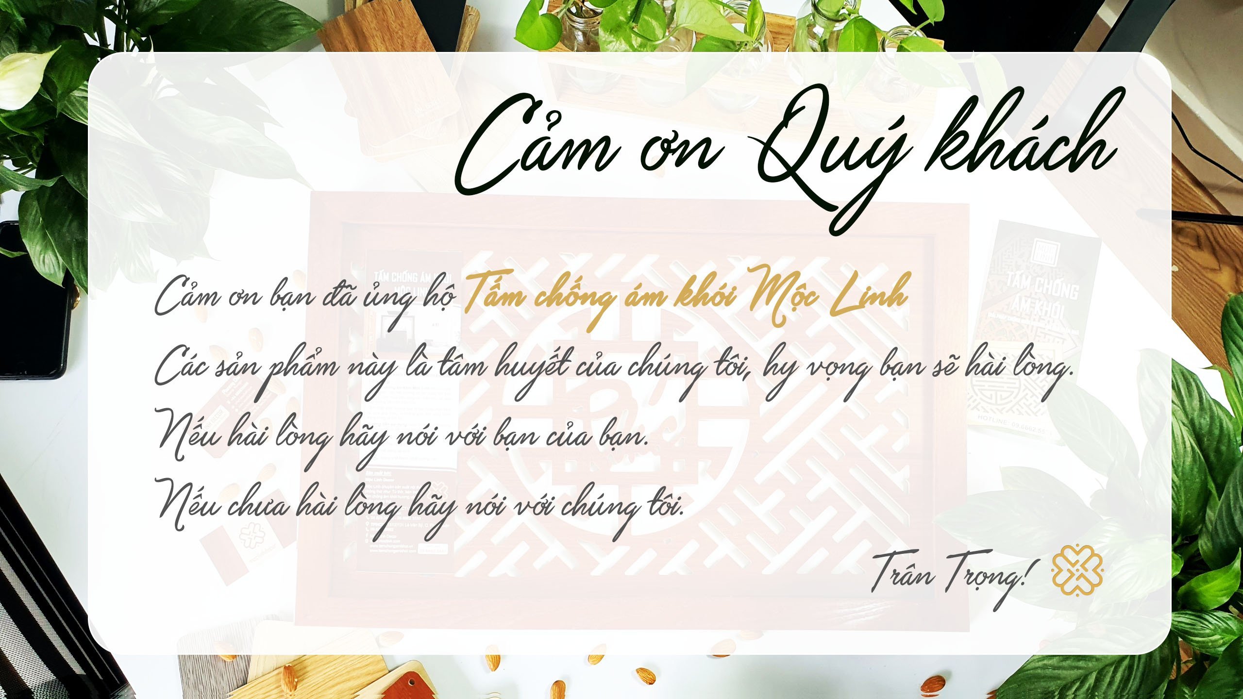 Tấm chống ám khói Mộc Linh 41x41 chữ Phúc màu Nâu