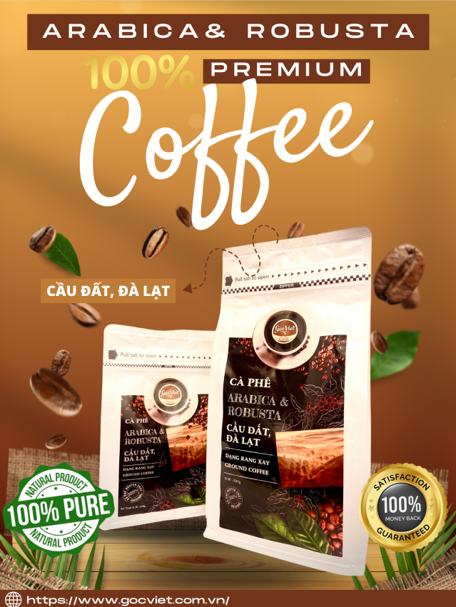 Cà phê Arabica & Robustar Cầu Đất,  Đà Lạt- 100% cà phê nguyên chất dạng rang xay 500 g