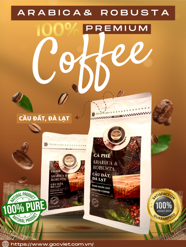 Cà phê Arabica &amp; Robustar Cầu Đất, Đà Lạt- 100% cà phê nguyên chất  dạng rang xay - 250 g