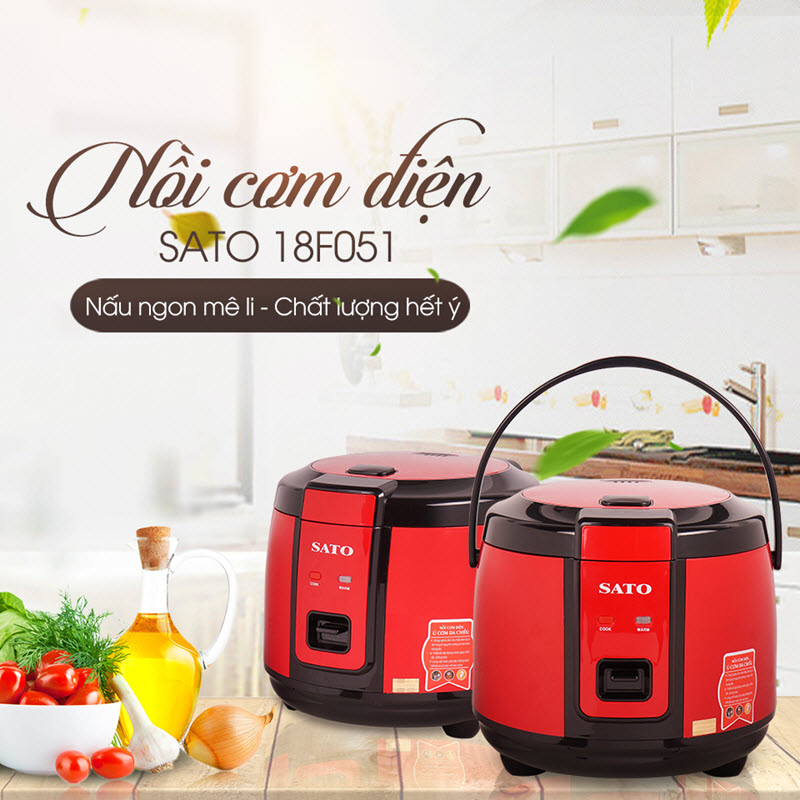 Nồi Cơm Điện SATO 18F051 1.8L - Thiết kế kiểu dáng bắt mắt, hiện đại, nấu cơm dẻo ngon, chín nhanh - Miễn phí vận chuyển toàn quốc - Hàng Chính Hãng