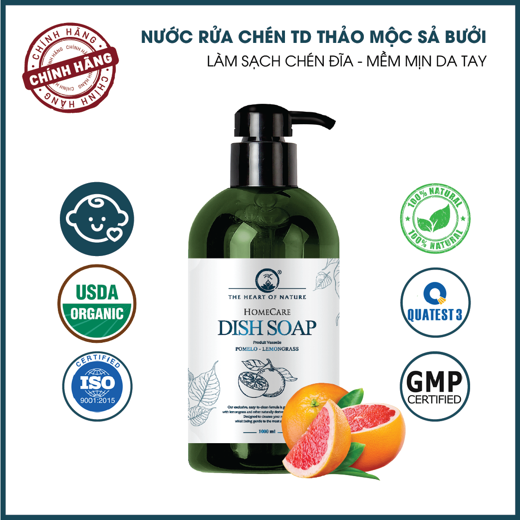 Nước Rửa Chén Tinh Dầu Thảo Mộc Hữu Cơ Organic PK 1000ML - Hương thơm tinh dầu dịu nhẹ - Mềm mại cho da tay mẹ, an toàn cho bé