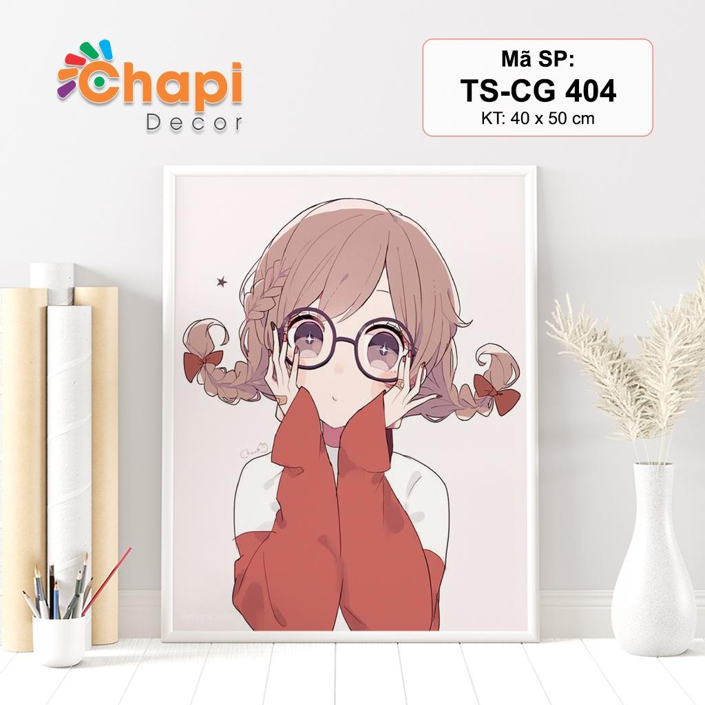 Tranh tô màu số hóa Chapi Cô bé Hoạt Hình Size 40x50cm đã căng khung, Có dầu bóng