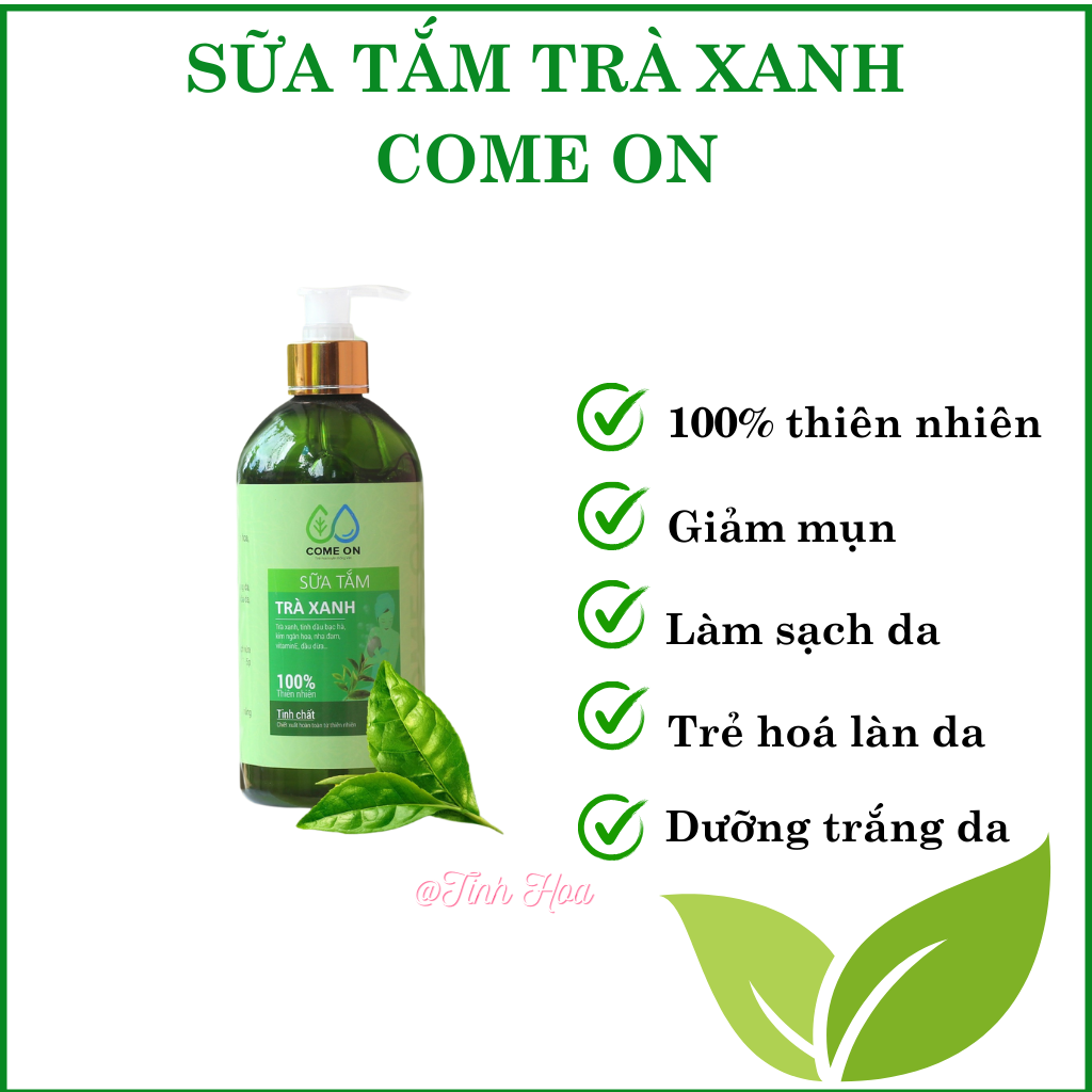 Sữa tắm trà xanh Come on chai 500ml, sữa tắm trắng da toàn thân, sữa tắm trị mụn lưng, cấp ẩm cho da