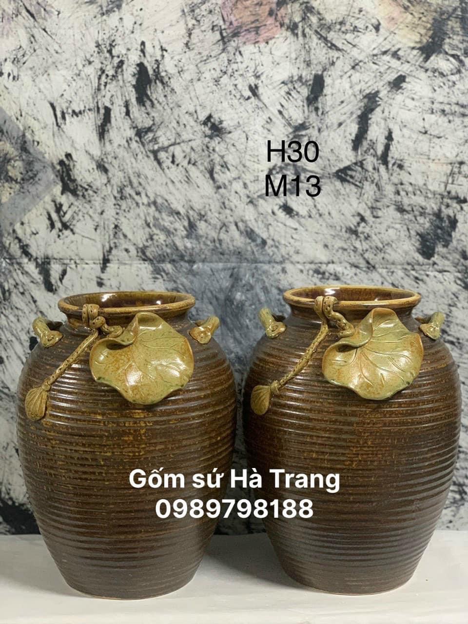 Lọ hoa gốm sứ Bát Tràng cao cấp đắp nặn thủ công cao 30cm
