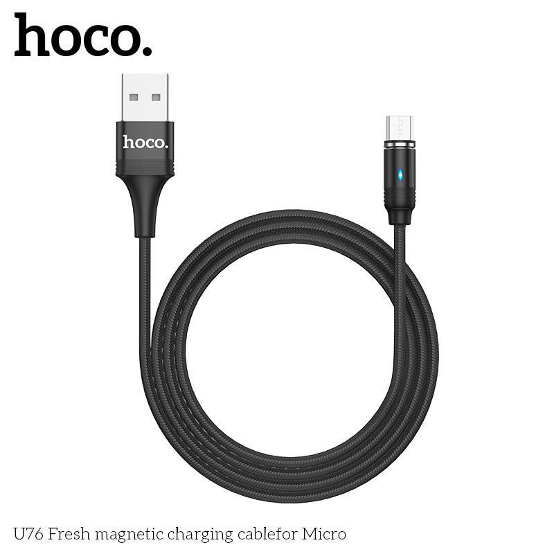 Cáp Sạc Nam Châm Cho Samsung, Xiaomi, Oppo... Hoco U76 - Dây Sạc Micro-USB Từ Tính Báo Đèn, Cáp Dù Siêu Bền - Hàng Chính Hãng