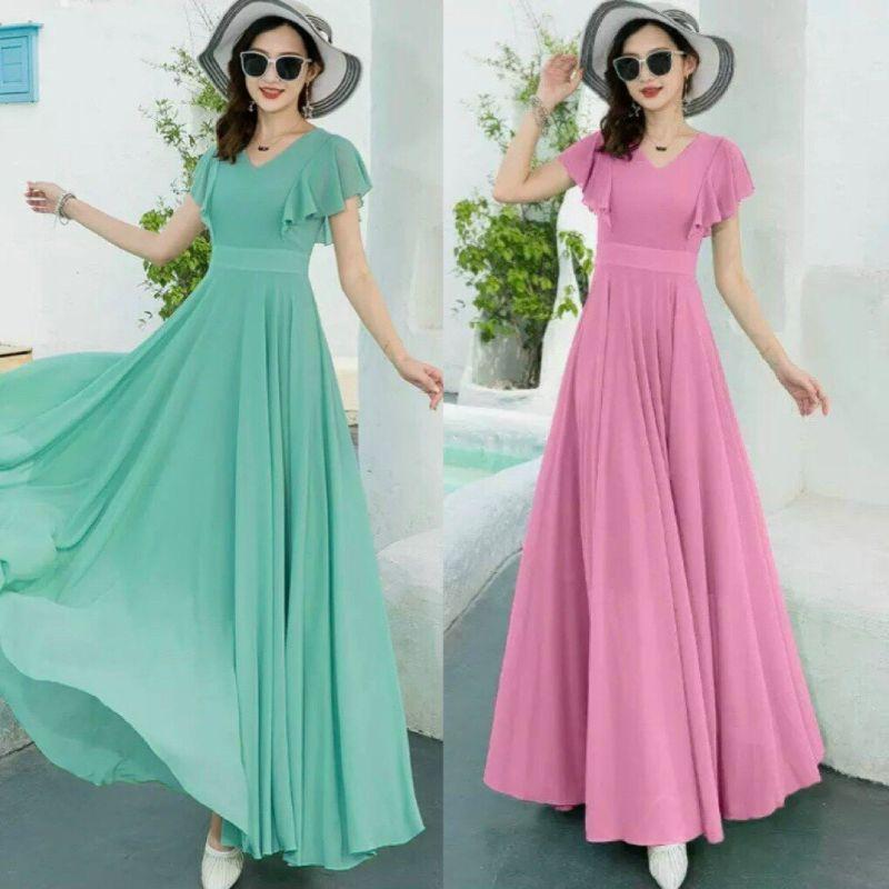ĐẦM MAXI CỔ V CÁNH TIÊN