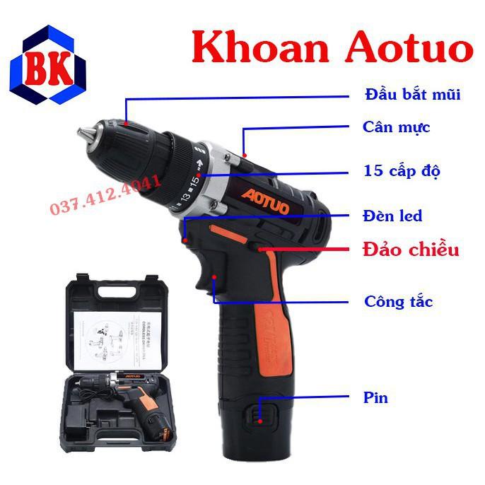 MÁY KHOAN, BẮT VÍT 2 CHIỀU AOTUO DÙNG PIN 12V