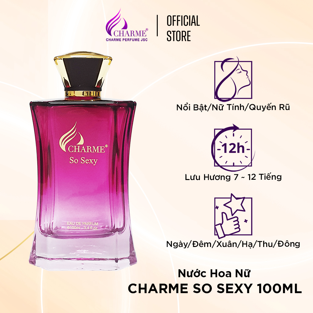 Nước hoa nữ thơm lâu, Charme So Sexy, mùi hương hoa hồng, tươi mát sảng khoái, lưu hương lâu, 100ml