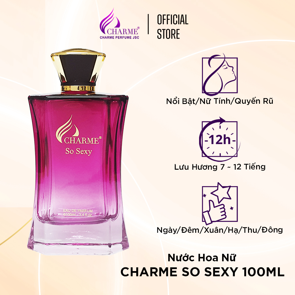 Nước hoa nữ thơm lâu, Charme So Sexy, mùi hương hoa hồng, tươi mát sảng khoái, lưu hương lâu, 100ml