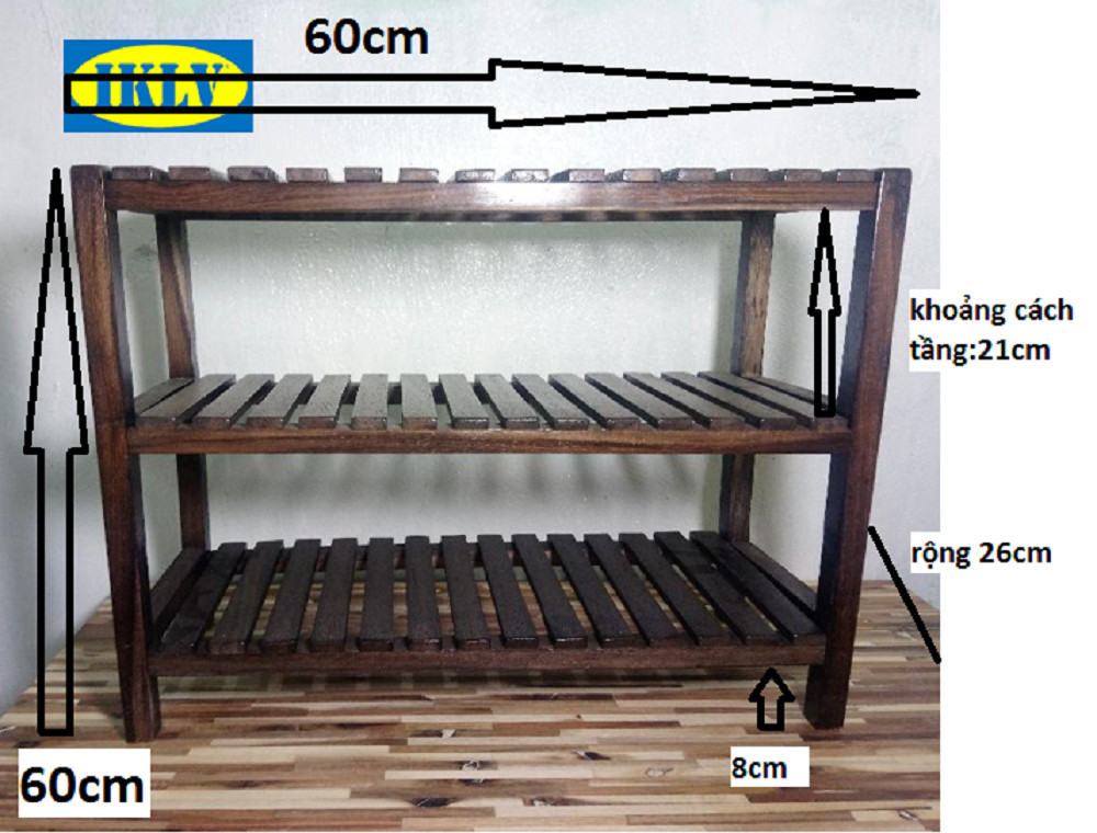 KỆ GỖ ĐỂ GIÀY DÉP, ĐỂ ĐỒ, KIỂU HÀN QUỐC,3 TẦNG , NGANG 60 CM, GỖ MUỒNG ĐEN nguyên thanh (MÀU NÂU)