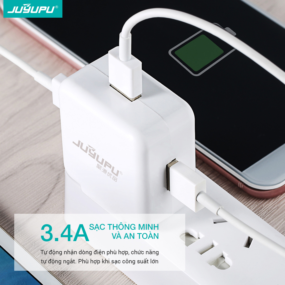 Củ sạc JUYUPU Q31 sạc nhanh 3.4A cao cấp có 3 cổng USB cốc sạc điện thoại dành cho iPhone Samsung OPPO VIVO HUAWEI XIAOMI - HÀNG CHÍNH HÃNG