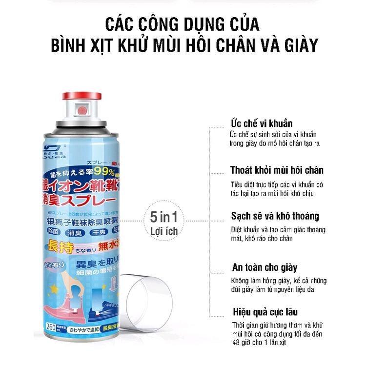 Bình Xịt Khử Mùi Hôi Giày Nhật Bản Hạn Chế MỒ HÔi CHÂN Kháng Khuẩn Mát Lạnh Hương Thơm Giữ Cực Lâu Dài