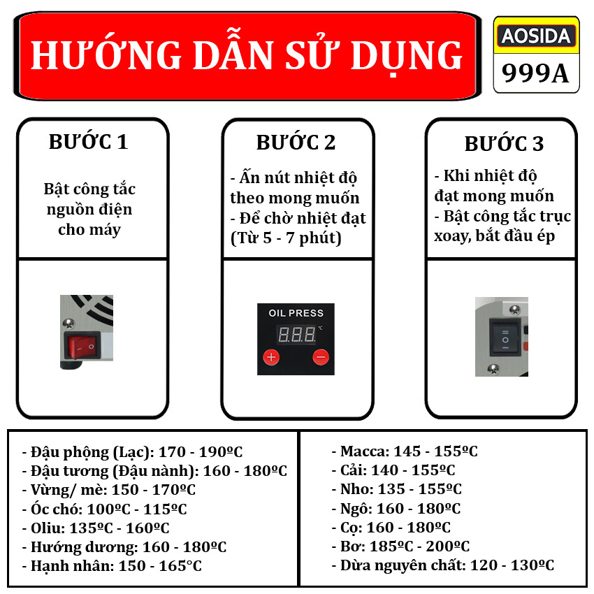 Máy ép dầu ăn thực vật nóng và lạnh dùng trong gia đình thương hiệu Anh Quốc AOSIDA 999A 1250W - Hàng chính hãng (BH 1 NĂM)