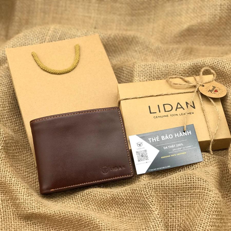 Ví nam da bò thật cao cấp LIDAN, bóp dáng ngang có hộp vintage kèm thiệp đẹp làm quà tặng LD4