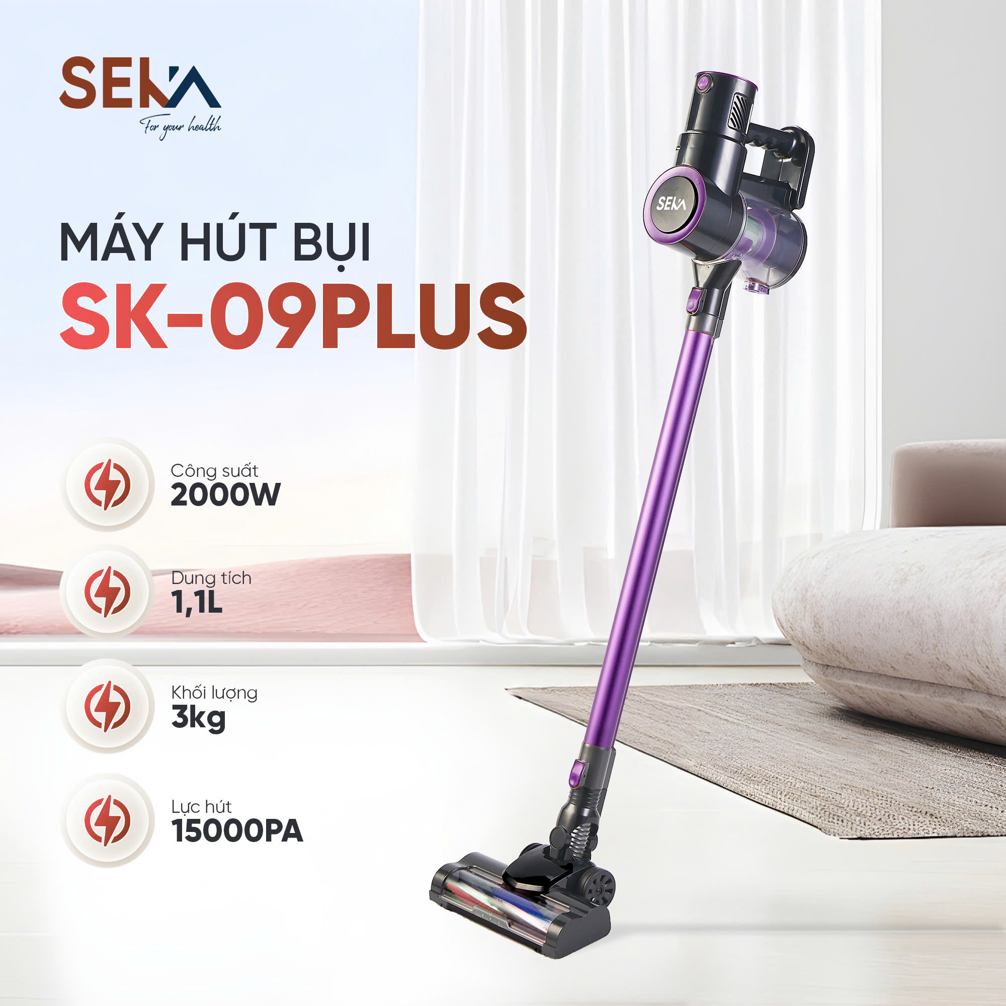 Máy Hút Bụi Cầm Tay SEKA SK-09MAX PLUS Nâng Cấp Toàn Diện, Hút Bụi Lau Sàn, Tự Động Làm Sạch Con Lăn - Hàng Chính Hãng