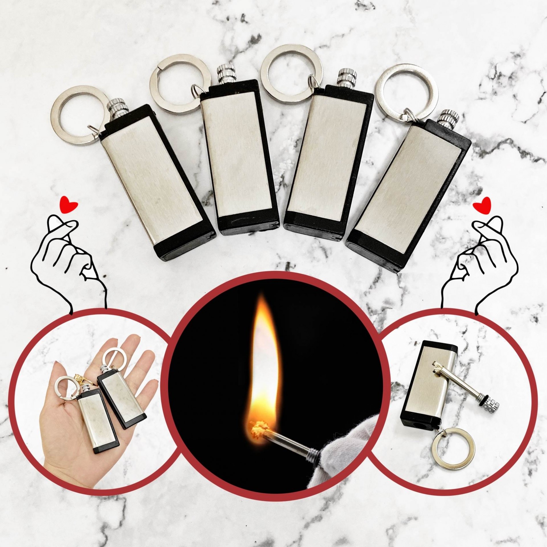 Hộp quẹt bật lửa kiêm móc khóa diêm xăng chữ nhật -