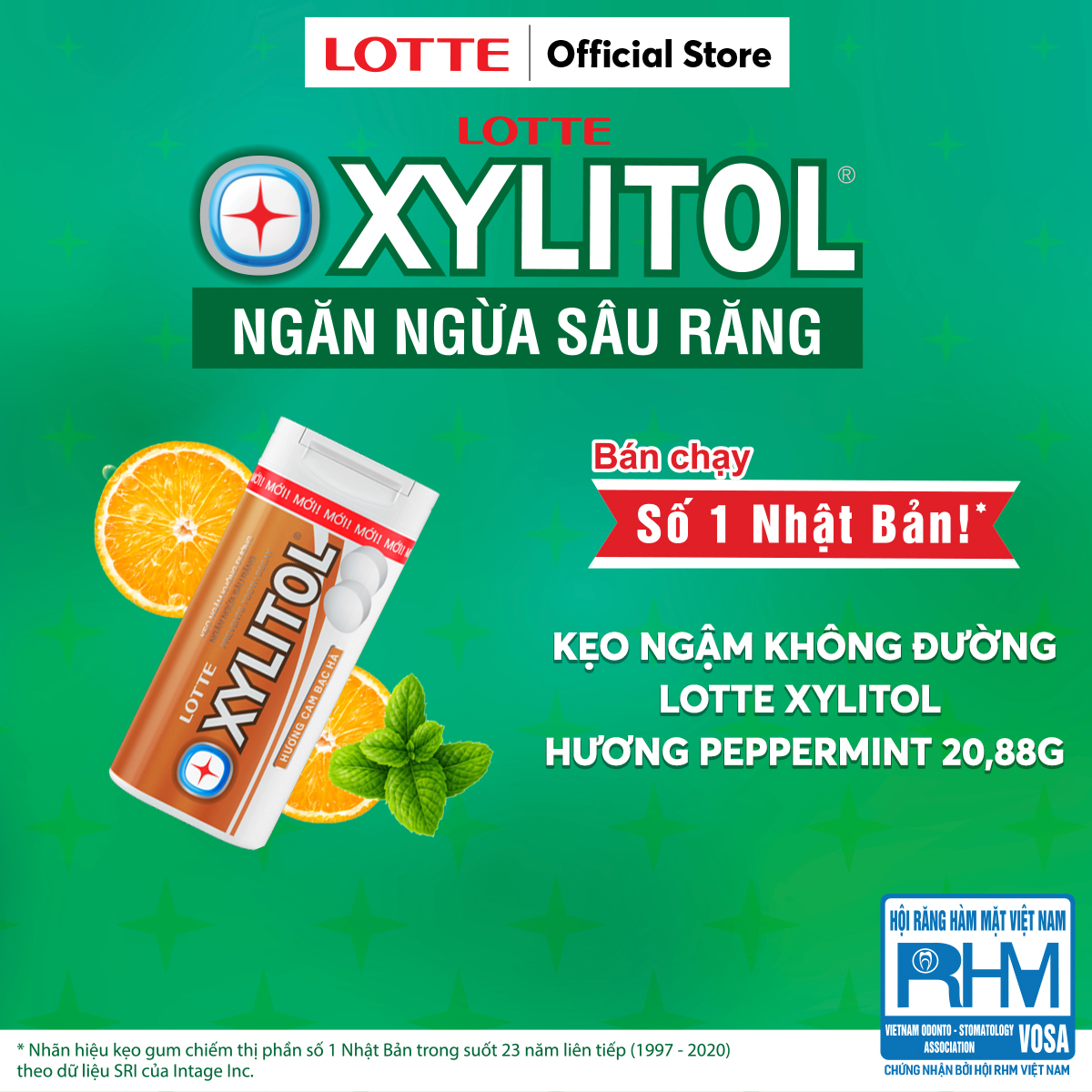 Kẹo ngậm không đường Lotte Xylitol - hương cam bạc hà 20,88 g