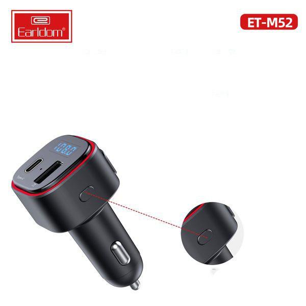 Tẩu sạc Bluetooth phát nhạc không dây trên ô tô M52, củ sạc nhanh kết nối gọi điện ko dây xe hơi - Hàng Chính Hãng