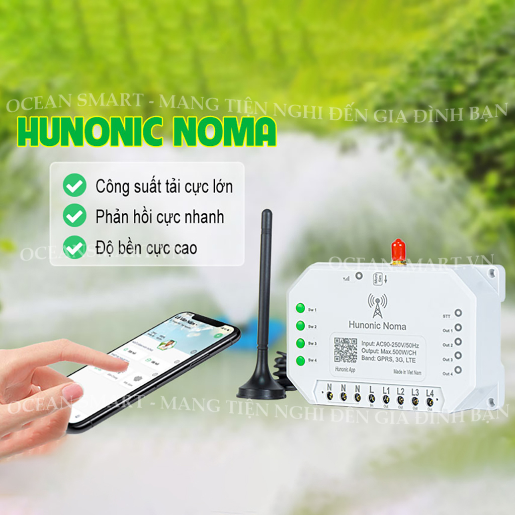 Công Tắc Thông Minh Hunonic Noma Dùng Sim, Điều Khiển Mọi Thiết Bị Từ Xa Qua Điện Thoại - HNNOMA4CH