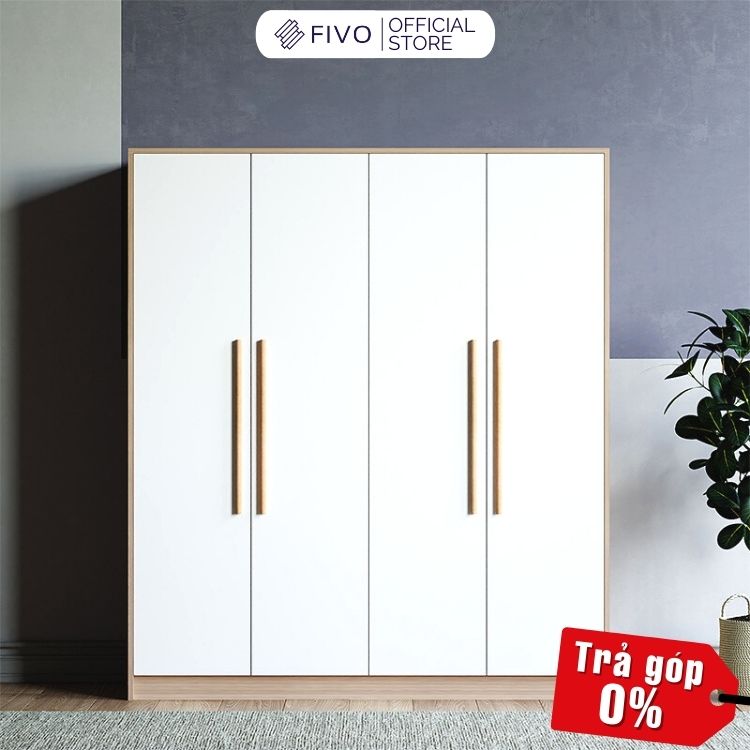 Tủ Quần Áo Gỗ MDF Lõi Xanh Chống Ẩm Dày 17mm FIVO FC01 Cửa Mở 4 Cánh Thiết Kế Nhiều Ngăn Ngang 1m6 Trả Góp 0% - Chính Hãng