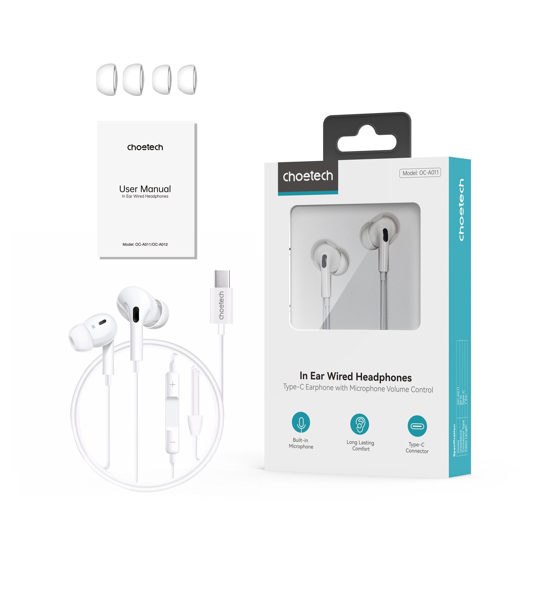 Tai nghe Choetech OC-A011  dây nhét tai Type C có đệm cao su (hàng chính hãng)