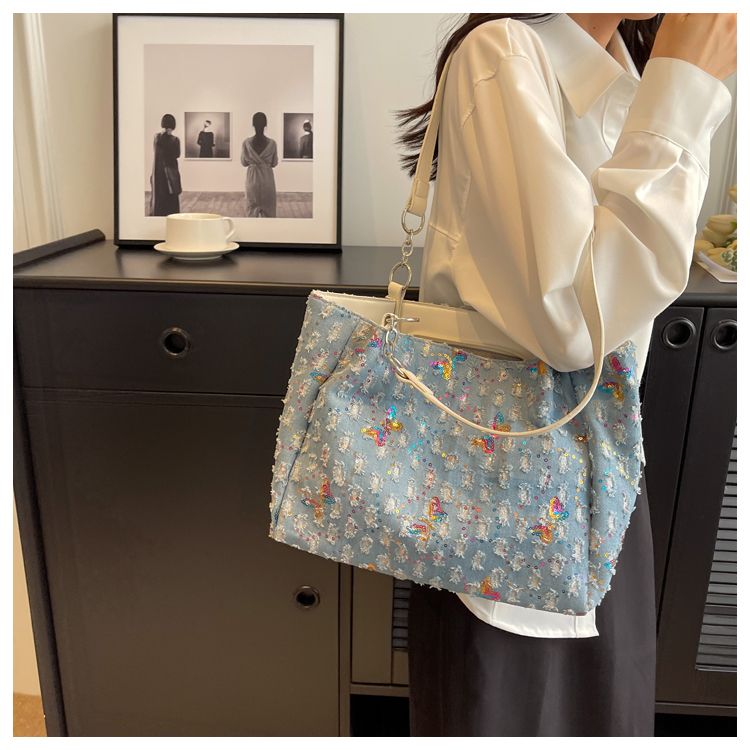 HÀNG QUẢNG CHÂU - TÚI TOTE XÁCH TAY HOẶC ĐEO VAI JEAN DENIM CỠ LỚN ĐÍNH CƯỜM CAO CẤP - TV79219
