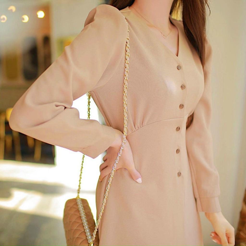 Đầm Suông Ngắn Kem Cột Dây Eo