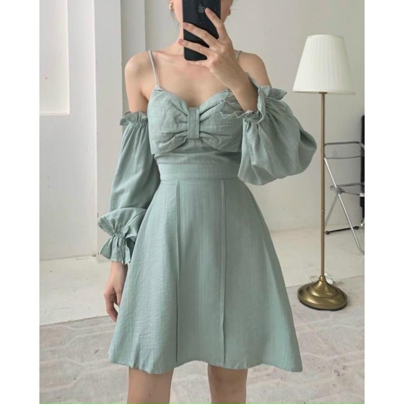 218 - ĐẦM 2 DÂY KHOÉT VAI NƠ NGỰC XANH